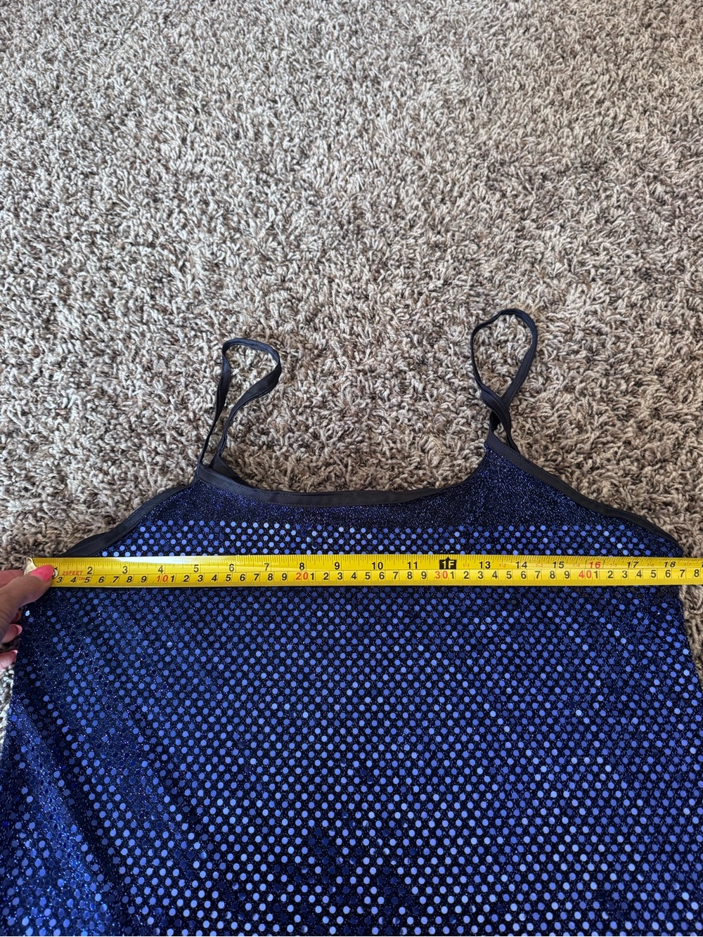 Blue Sequin Semi Sheer Slip Mini Dress Party New Years Spaghetti Strap S M - Picture 7 of 8